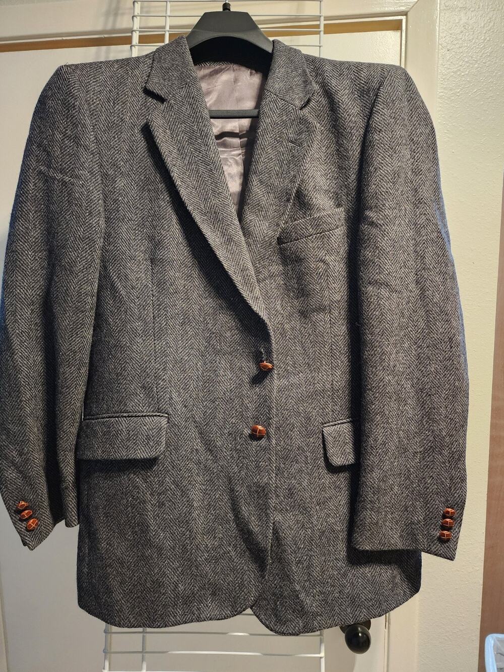 English Manor, Mens Wool Blazer Plaid Wool 42 R, Vintage Sports Coat Patch...